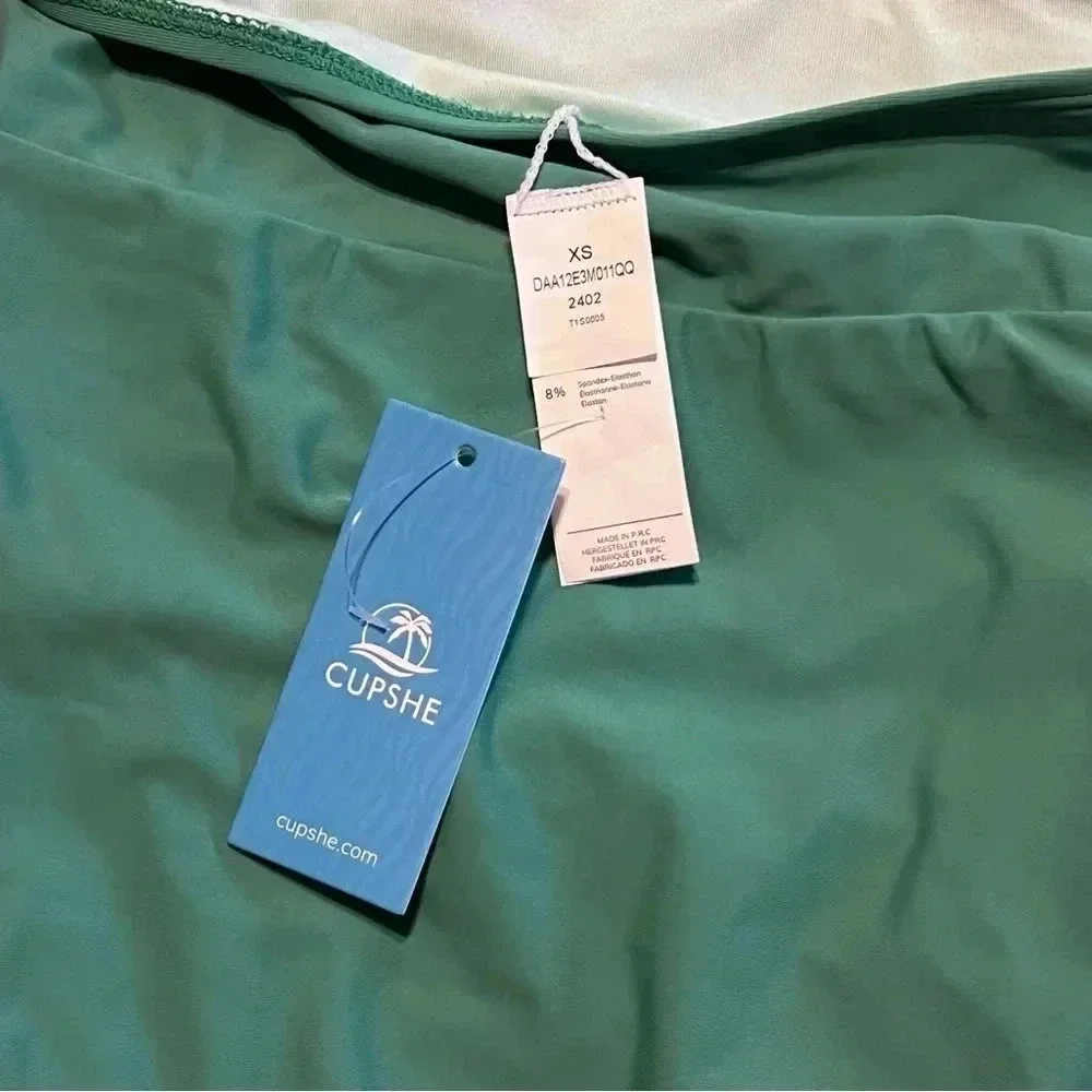 Cupshe XS Green One-Piece Halter Tie Bathing Suit - Picture 6 of 7